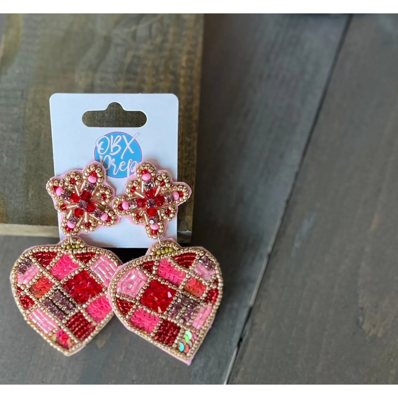 Glam Ornament Red Christmas Beaded Earrings